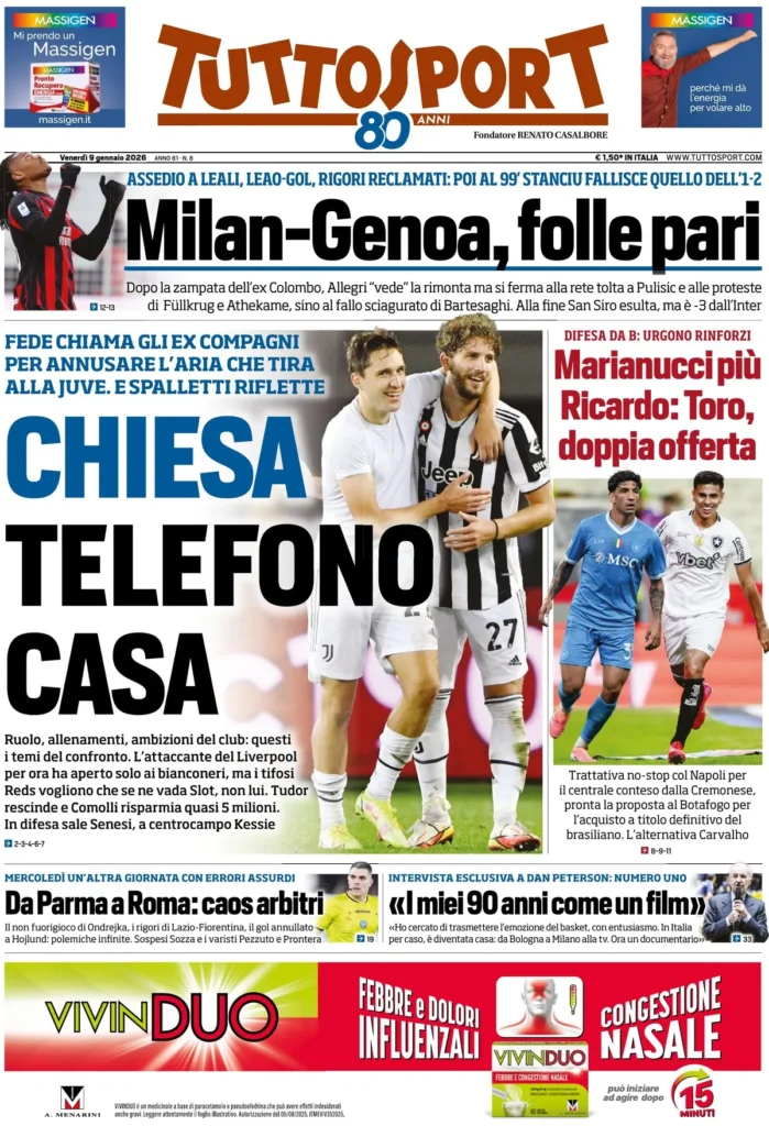 Rassegna stampa Sampdoria: prime pagine quotidiani sportivi - 9 gennaio 2026 27 tuttosport 0204215m5d919