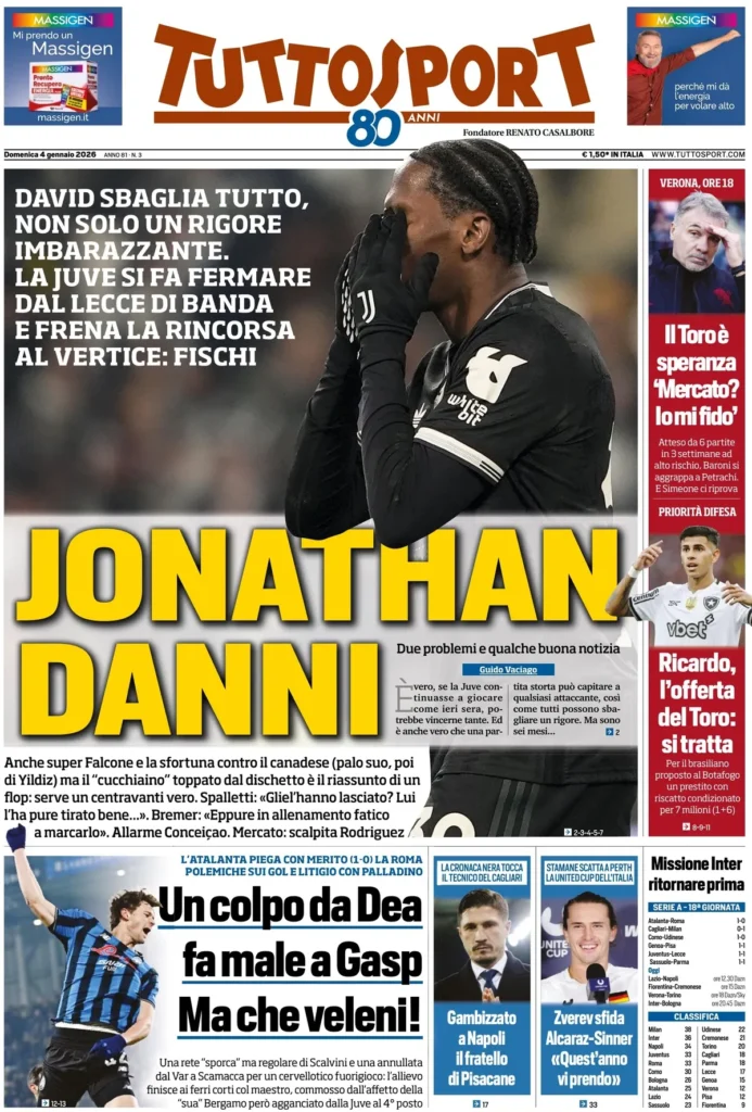 Rassegna stampa Sampdoria: prime pagine quotidiani sportivi - 4 gennaio 2026 27 tuttosport 020453yj11fae