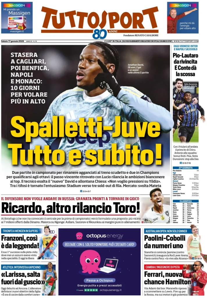 Rassegna stampa Sampdoria: prime pagine quotidiani sportivi - 17 gennaio 2026 27 tuttosport 020951kbudfad