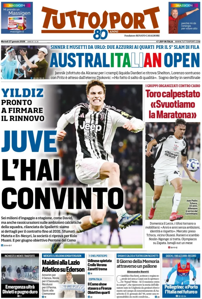 Rassegna stampa Sampdoria: prime pagine quotidiani sportivi - 27 gennaio 2026 27 tuttosport 021012lod83bq