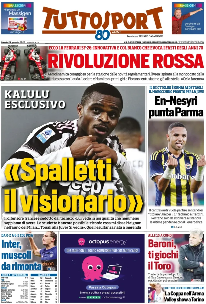 Le prime pagine dei principali quotidiani sportivi – 24 gennaio 2026 28 tuttosport 021524z1u6bcv