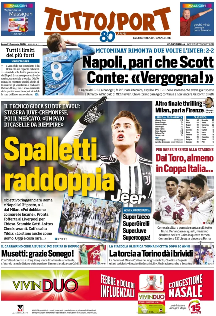 Rassegna stampa Sampdoria: prime pagine quotidiani sportivi - 12 gennaio 2026 27 tuttosport 02202664n7u9w
