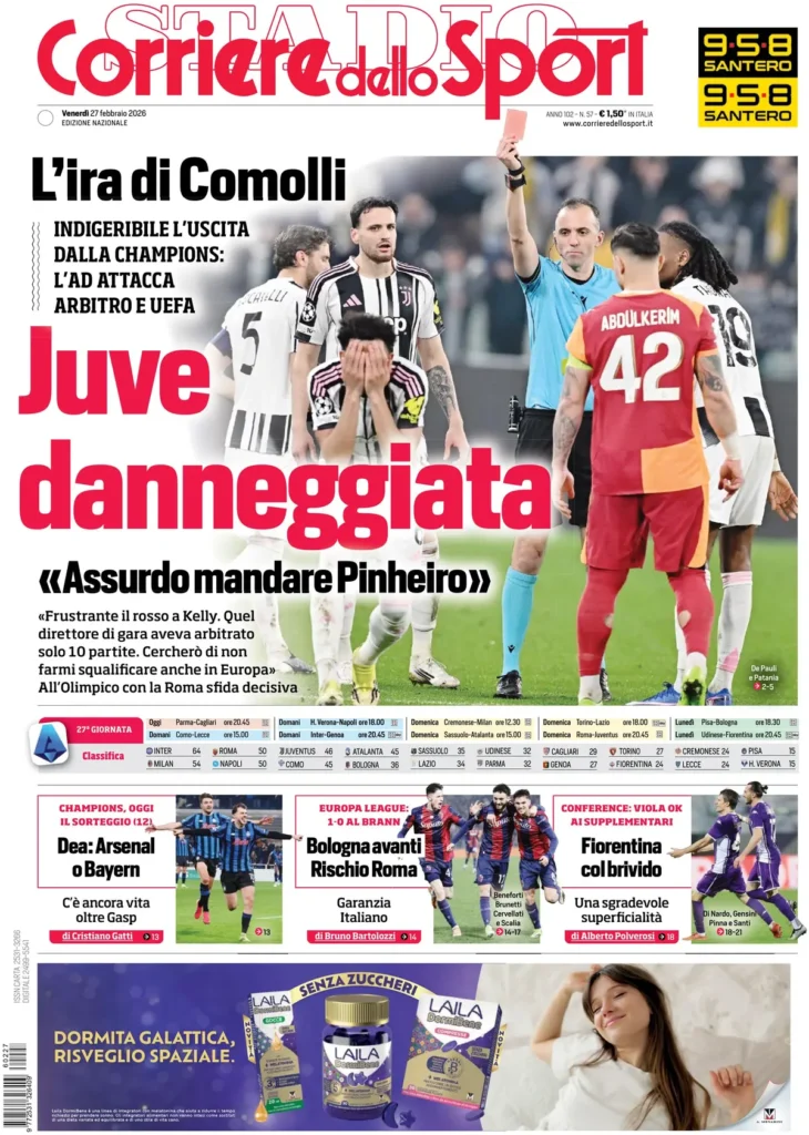 Le prime pagine dei principali quotidiani sportivi – 27 febbraio 28 corriere dello sport 020310st84wdx