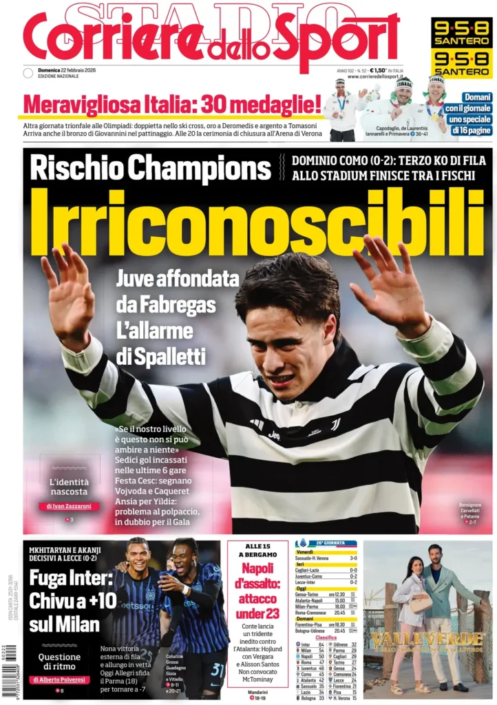 Rassegna stampa Sampdoria: prime pagine quotidiani sportivi - 22 febbraio 2026 28 corriere dello sport 0203111lc7sn0