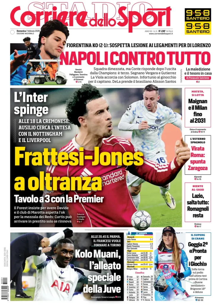 Le prime pagine dei principali quotidiani sportivi – 1 febbraio 2026 28 corriere dello sport 020311mjf10r3