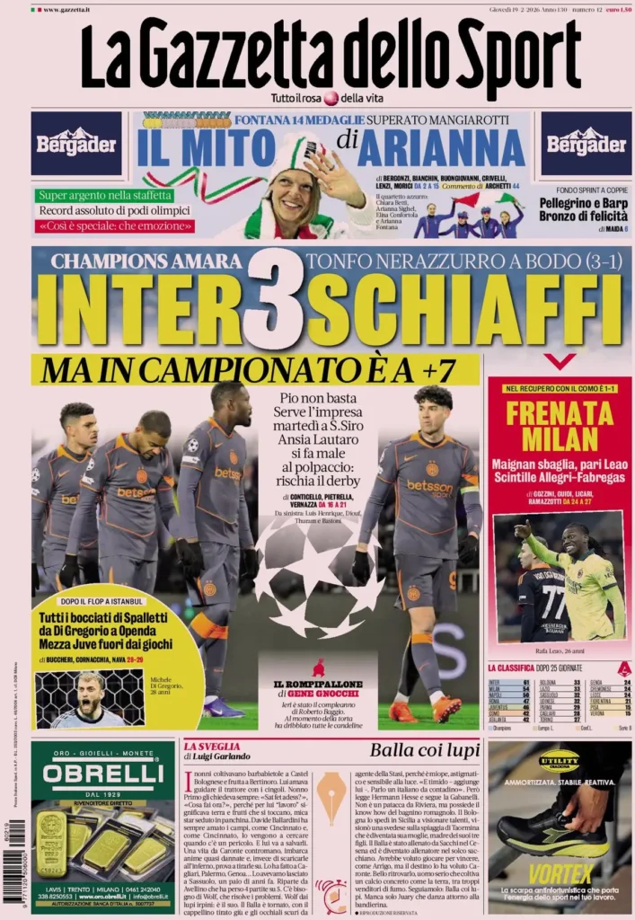 Rassegna stampa Sampdoria: prime pagine quotidiani sportivi - 19 febbraio 2026 29 la gazzetta dello sport 032302k0992z4