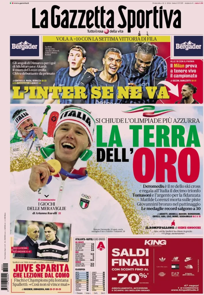 Rassegna stampa Sampdoria: prime pagine quotidiani sportivi - 22 febbraio 2026 29 la gazzetta dello sport 032753s4j3277