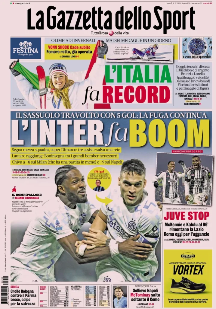 Rassegna stampa Sampdoria: prime pagine quotidiani sportivi - 9 febbraio 2026 29 la gazzetta dello sport 032848gr01yv2