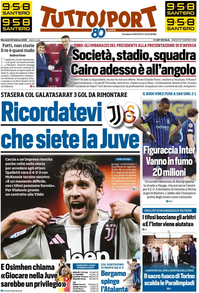 Rassegna stampa Sampdoria: prime pagine quotidiani sportivi - 25 febbraio 2026 27 tuttosport 020302ixm3g0q