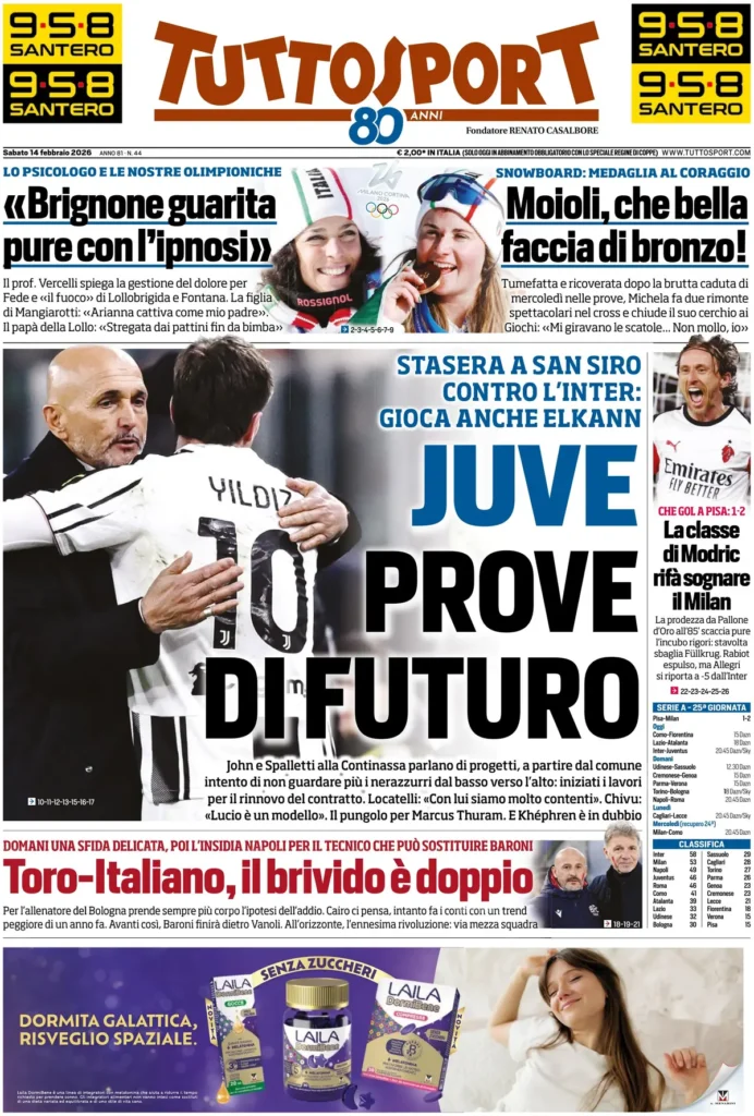 Le prime pagine dei principali quotidiani sportivi – 14 febbraio 2026 27 tuttosport 020302jxn7k06