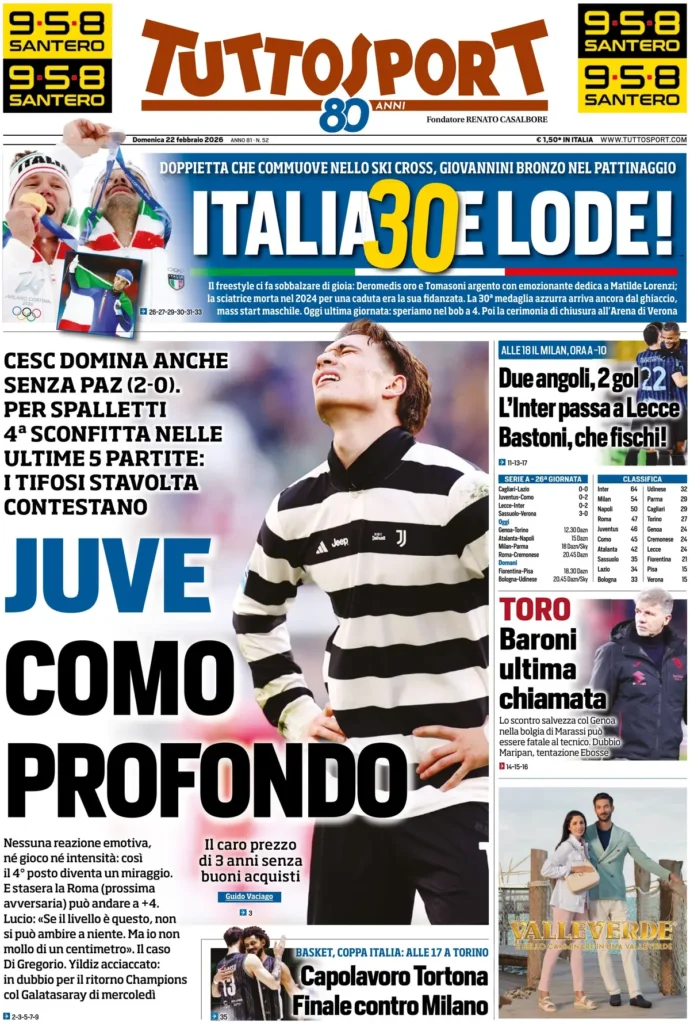 Rassegna stampa Sampdoria: prime pagine quotidiani sportivi - 22 febbraio 2026 27 tuttosport 020304gqv8ax9