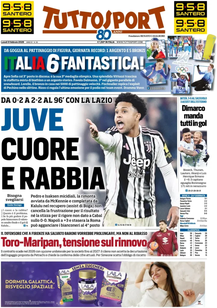 Rassegna stampa Sampdoria: prime pagine quotidiani sportivi - 9 febbraio 2026 27 tuttosport 020441lf8aapr