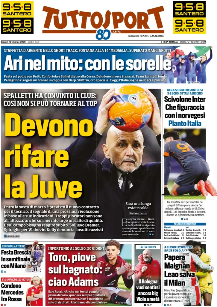 Rassegna stampa Sampdoria: prime pagine quotidiani sportivi - 19 febbraio 2026 27 tuttosport 021303xng1hoc