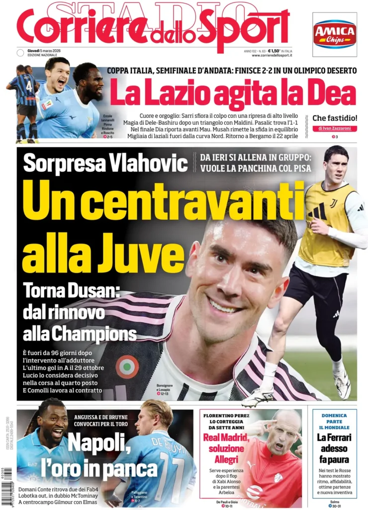 Le prime pagine dei principali quotidiani sportivi – 5 marzo 28 corriere dello sport 020309ubgszgj