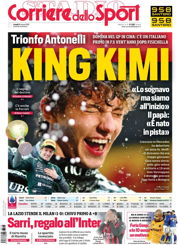 Le prime pagine dei principali quotidiani sportivi – 16 marzo 28 corriere dello sport 020310icod0ed