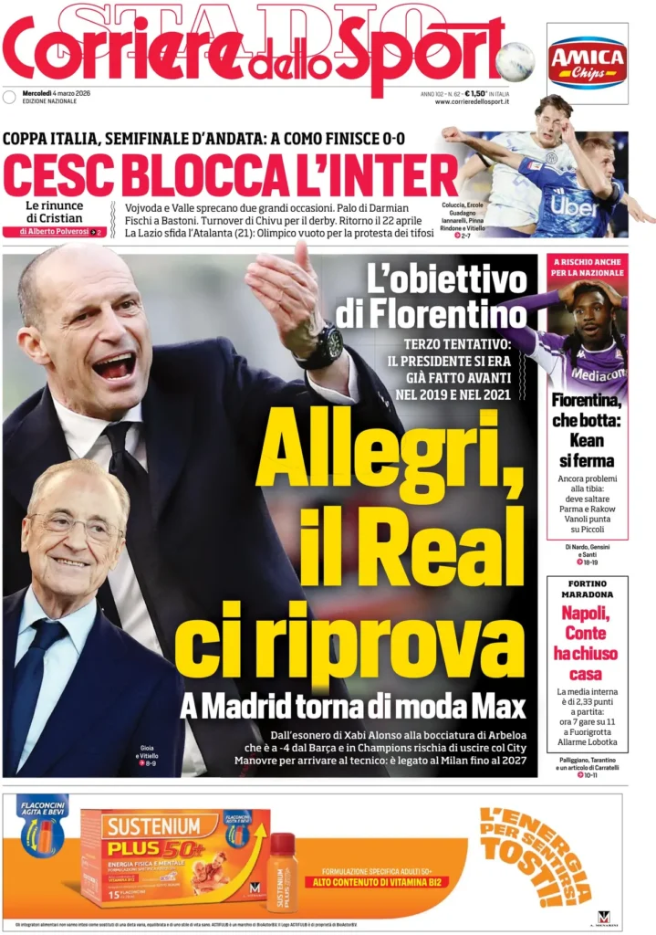 Le prime pagine dei principali quotidiani sportivi – 4 marzo 28 corriere dello sport 020310xreex98