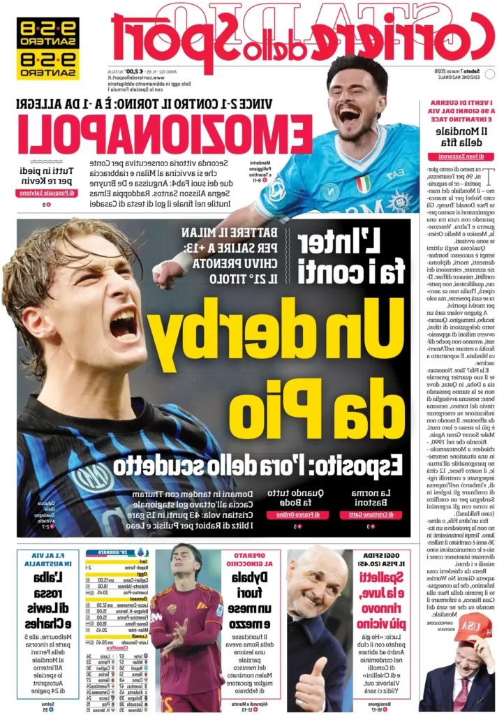 Le prime pagine dei principali quotidiani sportivi – 7 marzo 2026 28 corriere dello sport 020808zkb4swg