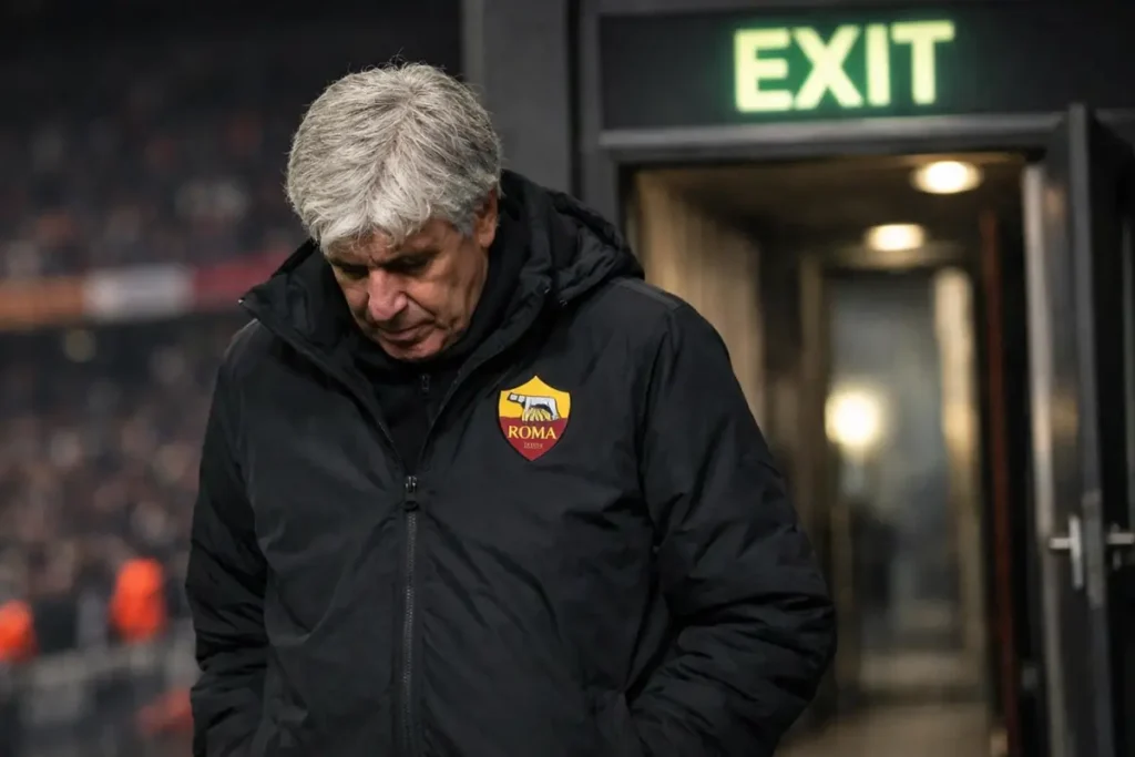 Gasperini, allenatore della Roma, a testa bassa verso l'uscita