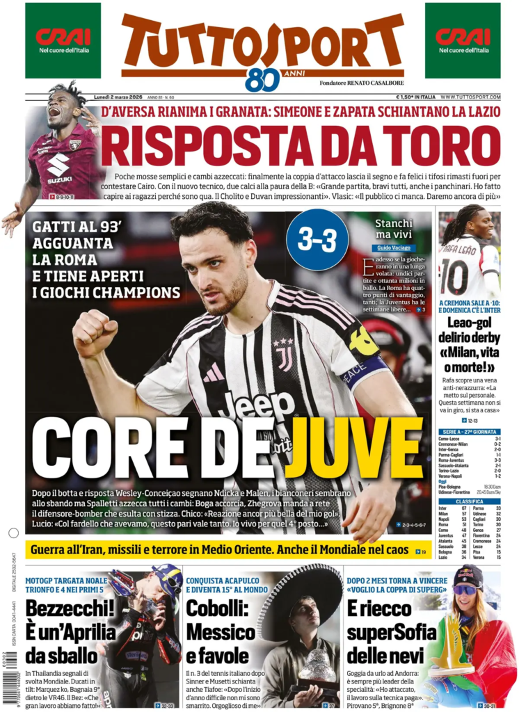 Le prime pagine dei principali quotidiani sportivi – 2 marzo 29 image 6
