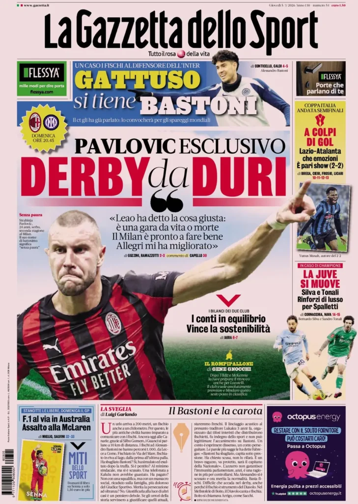 Le prime pagine dei principali quotidiani sportivi – 5 marzo 27 la gazzetta dello sport 0318036jl80uk