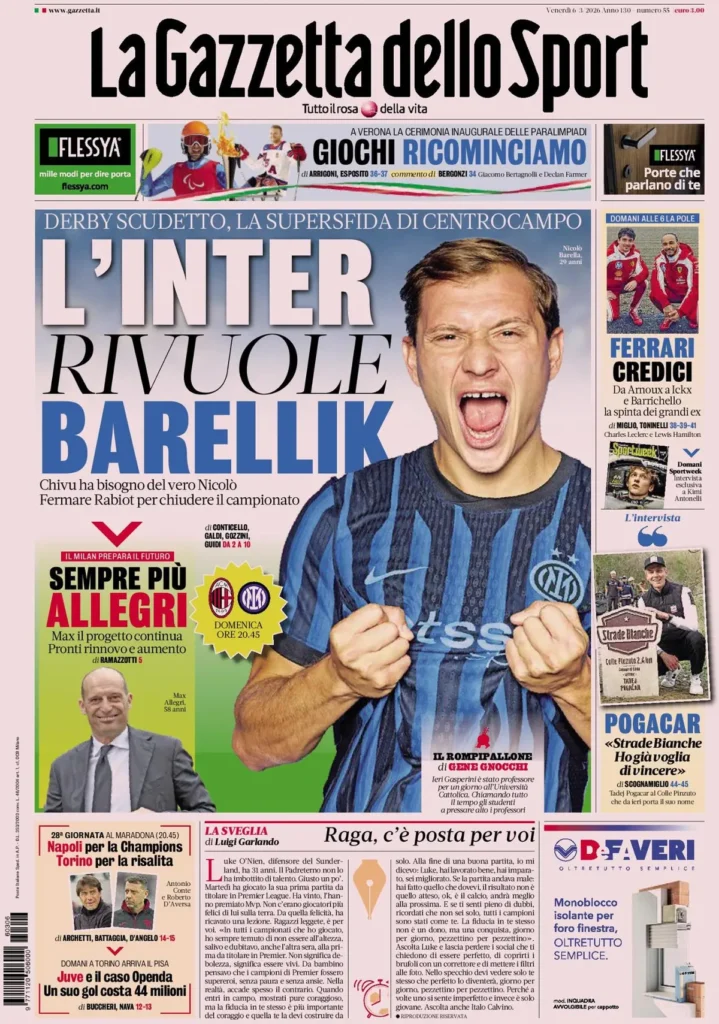 Rassegna stampa Sampdoria: prime pagine quotidiani sportivi - 6 marzo 2026 29 la gazzetta dello sport 0319181q89sam