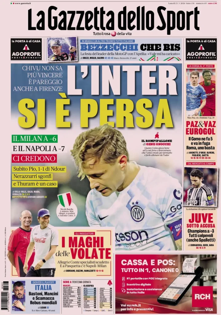 Rassegna stampa Sampdoria: prime pagine quotidiani sportivi - 23 marzo 2026 29 la gazzetta dello sport 032303xez4fjz