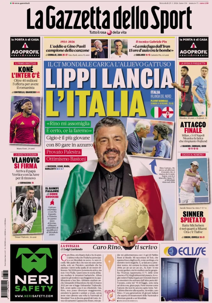 Le prime pagine dei principali quotidiani sportivi – 25 marzo 2026 29 la gazzetta dello sport 033044atjdkha