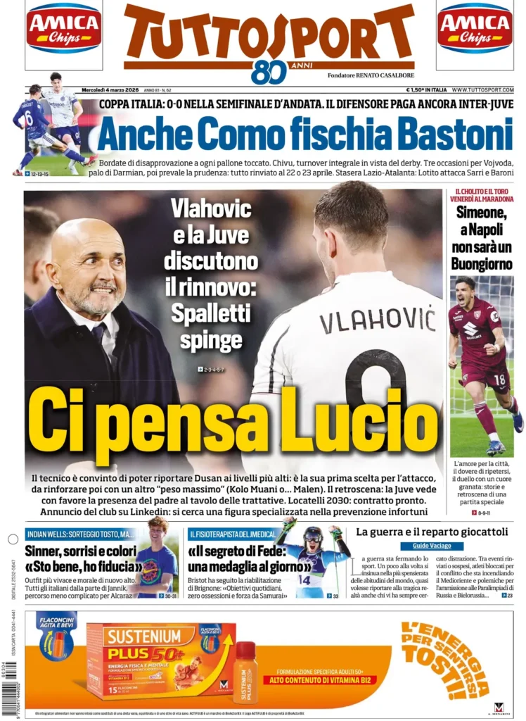 Le prime pagine dei principali quotidiani sportivi – 4 marzo 27 tuttosport 020303gvl9bej