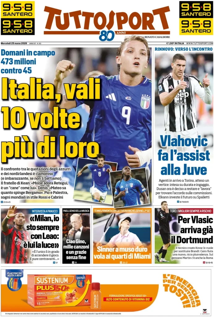 Le prime pagine dei principali quotidiani sportivi – 25 marzo 2026 27 tuttosport 020303o8dculq