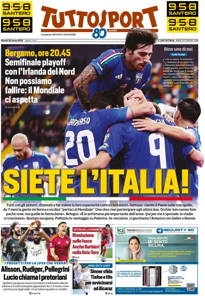 Le prime pagine dei principali quotidiani sportivi – 26 marzo 2026 27 tuttosport 020523dbsee62