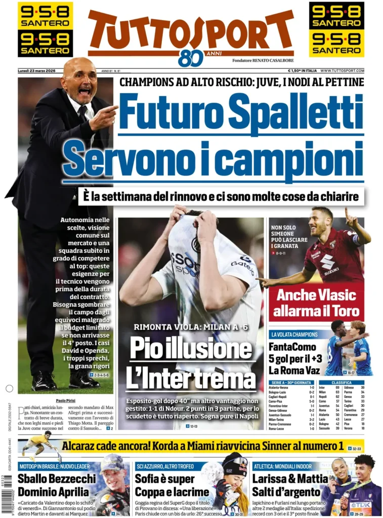 Rassegna stampa Sampdoria: prime pagine quotidiani sportivi - 23 marzo 2026 27 tuttosport 020802pogwgik