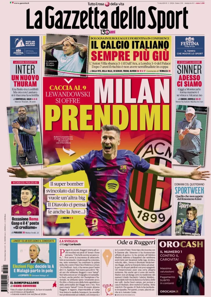 Le prime pagine dei principali quotidiani sportivi – 10 aprile 2026 27 126569