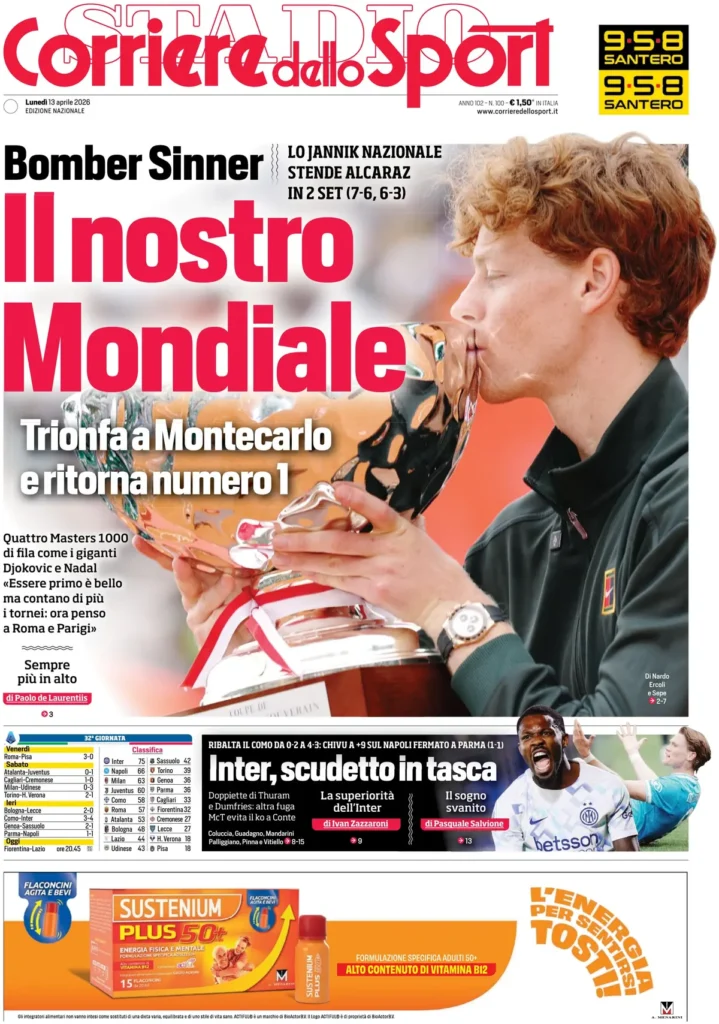 Le prime pagine dei principali quotidiani sportivi – 13 aprile 2026 28 corriere dello sport 02080727od3fu