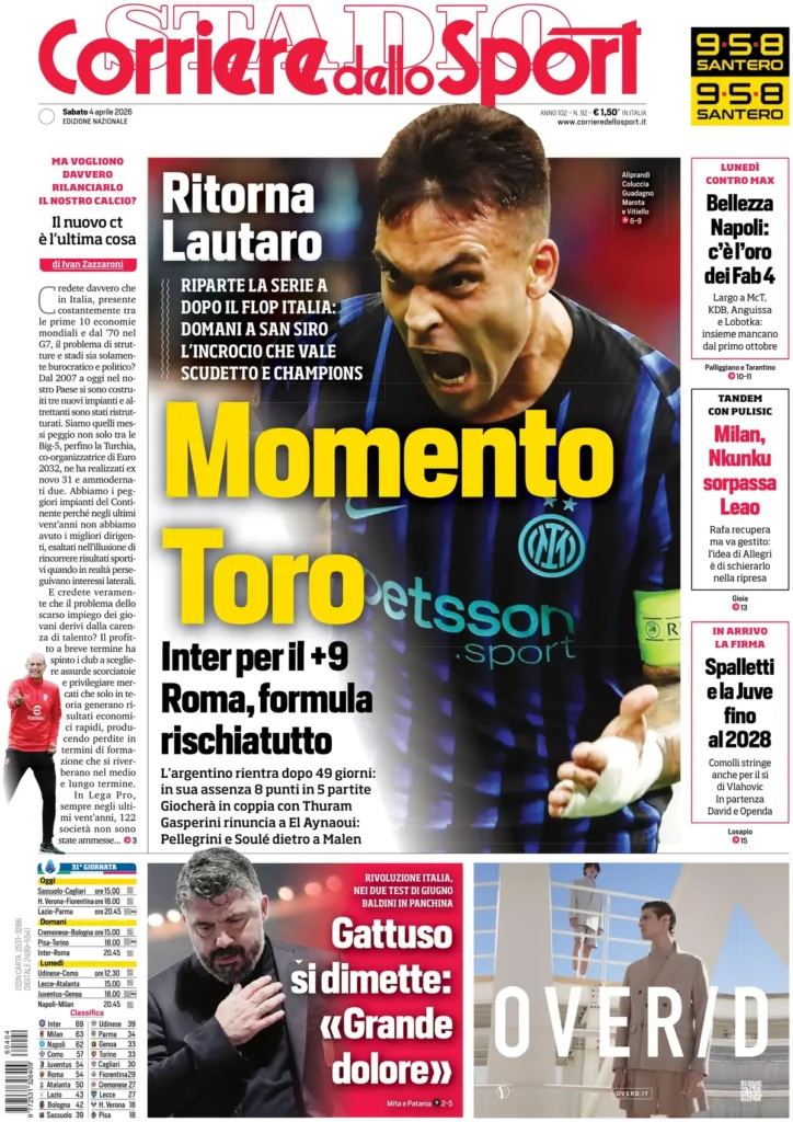 Rassegna stampa Sampdoria: prime pagine quotidiani sportivi - 4 aprile 2026 28 corriere dello sport 020809fq74wsx