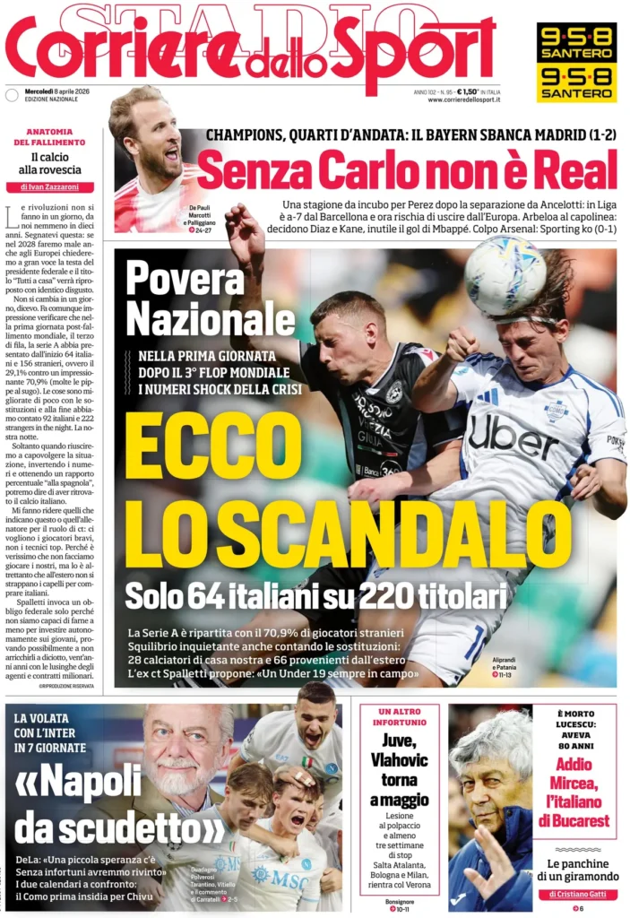 Le prime pagine dei principali quotidiani sportivi – 8 aprile 2026 28 corriere dello sport 021302jab7h85