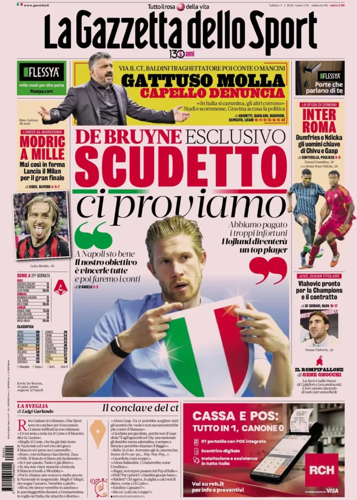 Rassegna stampa Sampdoria: prime pagine quotidiani sportivi - 4 aprile 2026 29 la gazzetta dello sport 033304dh8adlu