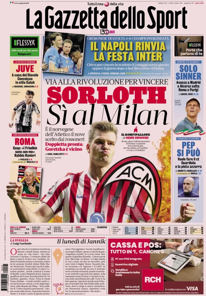 Rassegna stampa Sampdoria: prime pagine quotidiani sportivi - 25 aprile 2026 29 la gazzetta dello sport 0401144w81mtq