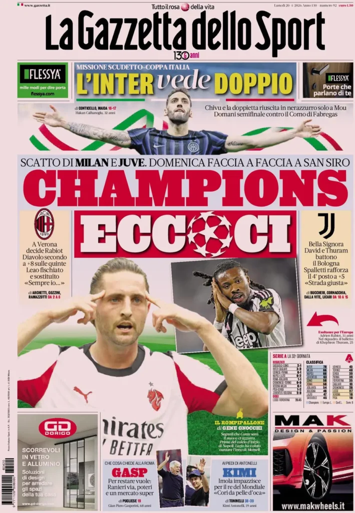 Rassegna stampa Sampdoria: prime pagine quotidiani sportivi - 20 aprile 2026 29 la gazzetta dello sport 040417b5z3wra