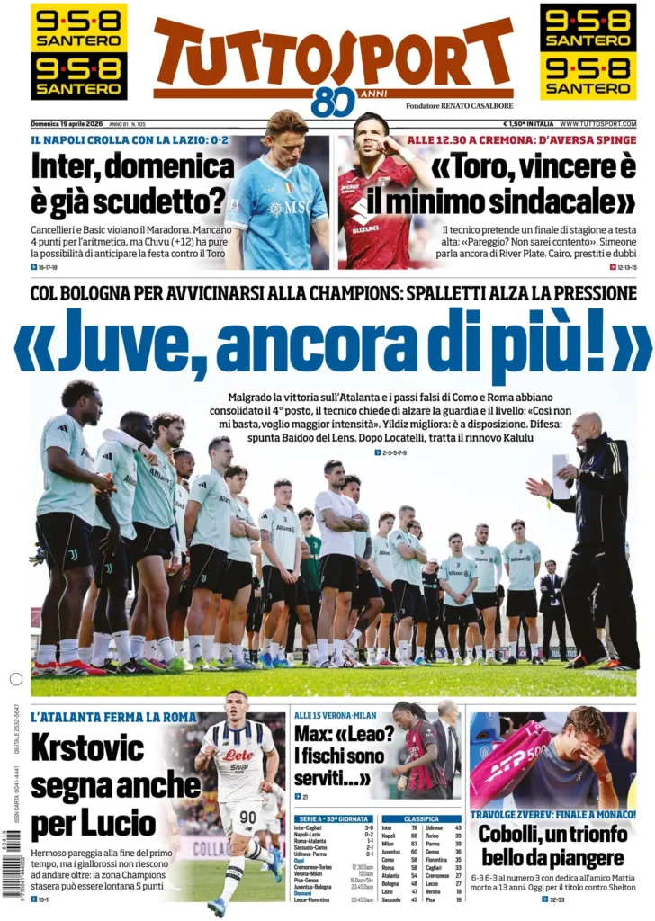 Rassegna stampa Sampdoria: prime pagine quotidiani sportivi - 19 aprile 2026 27 tuttosport 020301walejiy