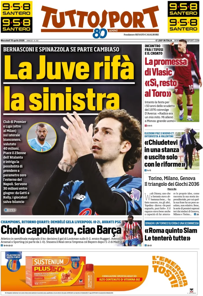 Le prime pagine dei principali quotidiani sportivi – 15 aprile 2026 27 tuttosport 020302ja2f0dg