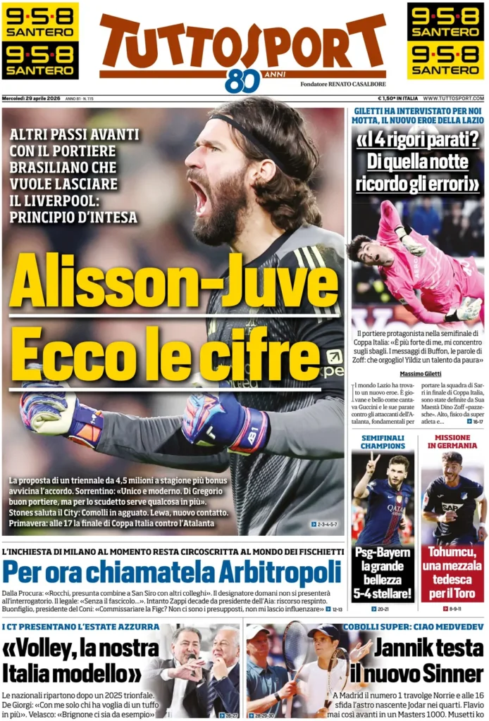 Le prime pagine dei principali quotidiani sportivi – 29 aprile 29 tuttosport 020303oj1c552