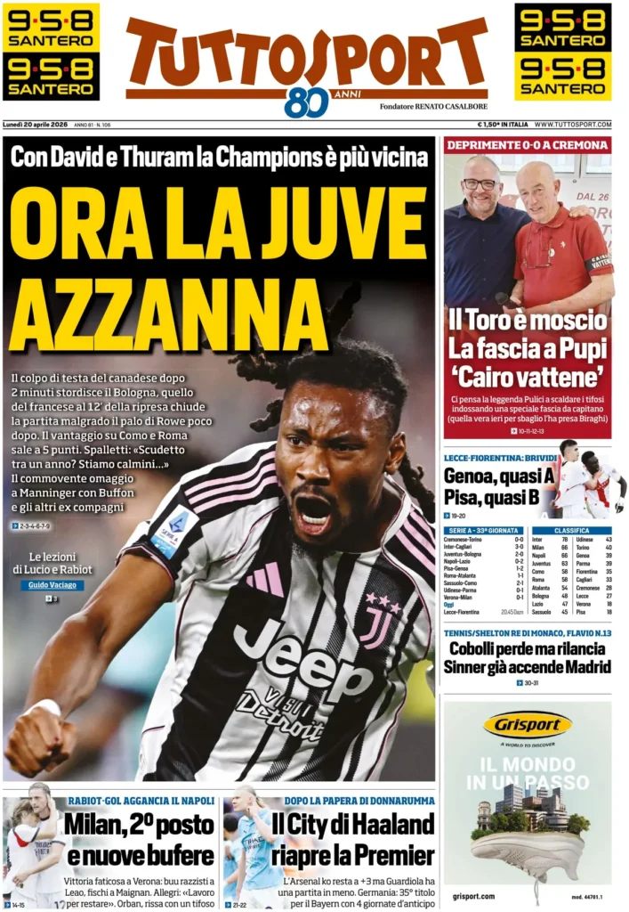 Rassegna stampa Sampdoria: prime pagine quotidiani sportivi - 20 aprile 2026 27 tuttosport 0203107wi6mff