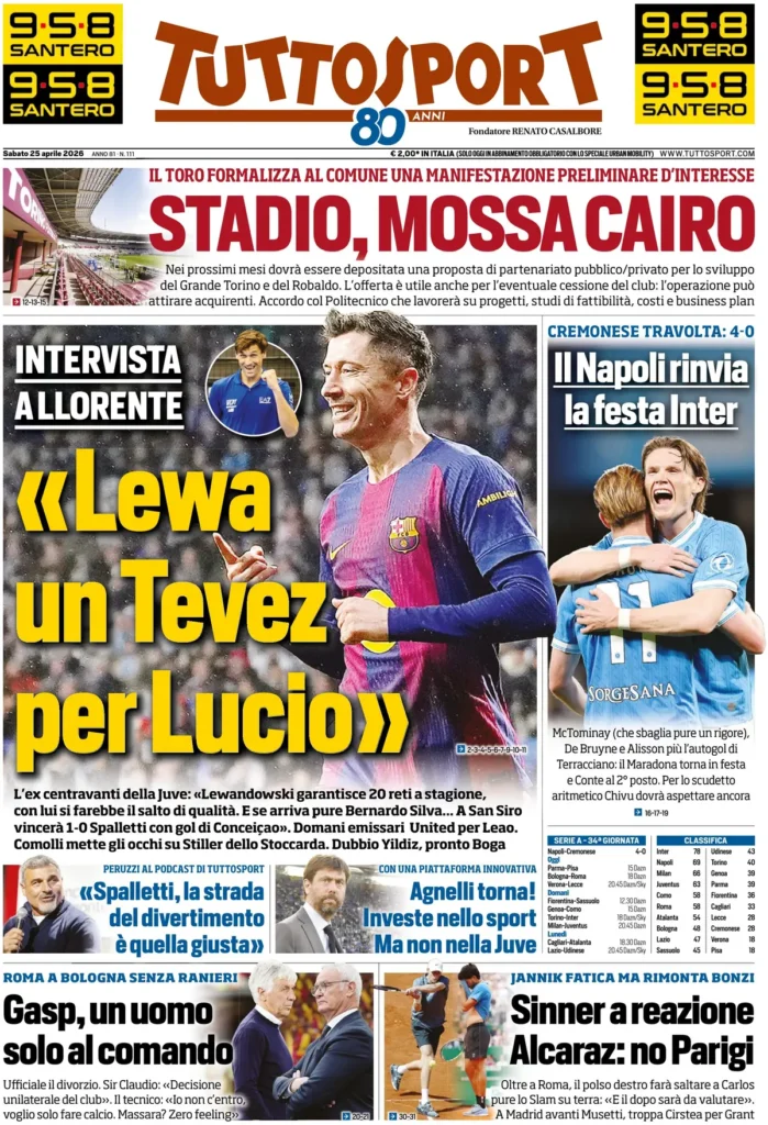 Rassegna stampa Sampdoria: prime pagine quotidiani sportivi - 25 aprile 2026 27 tuttosport 020424yg56r2c