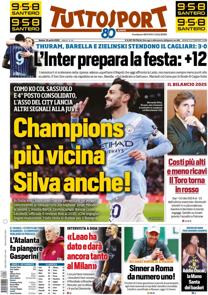 Le prime pagine dei principali quotidiani sportivi – 18 aprile 29 tuttosport 020649mc54vkk