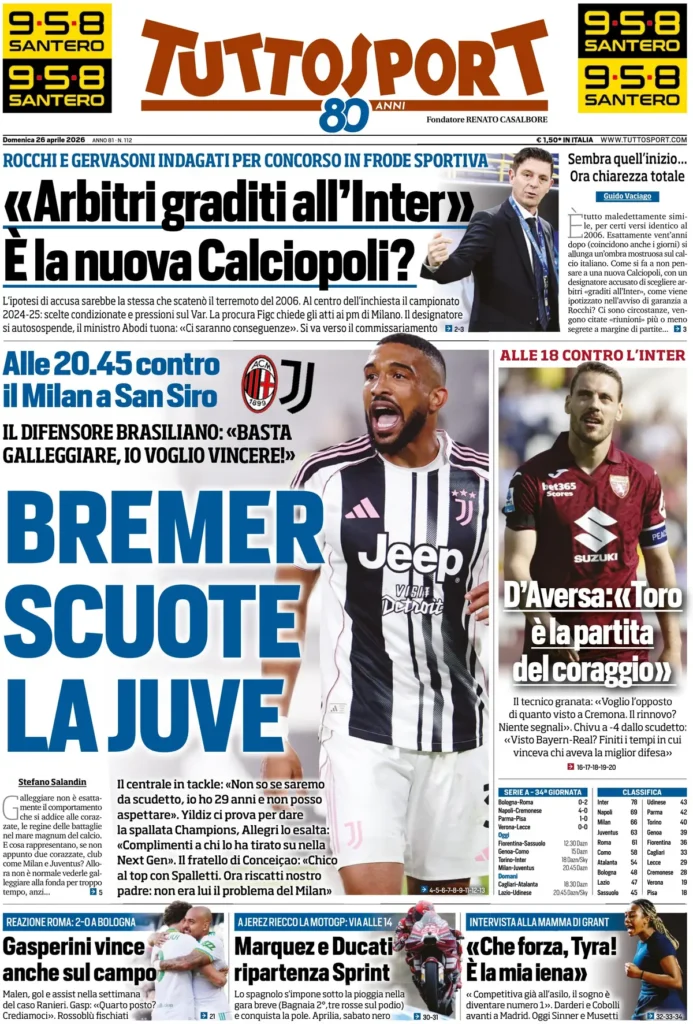 Rassegna stampa Sampdoria: prime pagine quotidiani sportivi - 26 aprile 2026 27 tuttosport 020941z2r5j7d