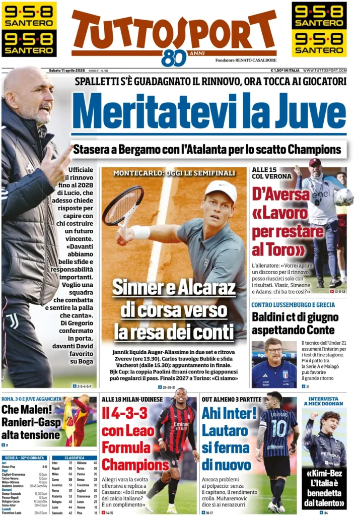 Le prime pagine dei principali quotidiani sportivi – 11 aprile 2026 27 tuttosport 021218oo68fly