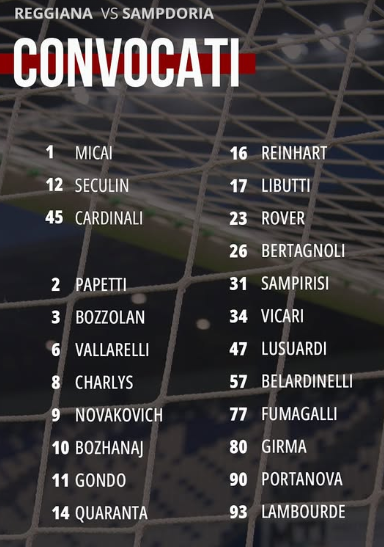 Convocati Reggiana per la Sampdoria: tutte le scelte del tecnico Bisoli 27 Convocati Reggiaa