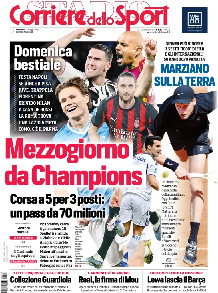 Rassegna stampa Sampdoria: prime pagine quotidiani sportivi - 17 maggio 2026 28 corriere dello sport 0203070znc3tu