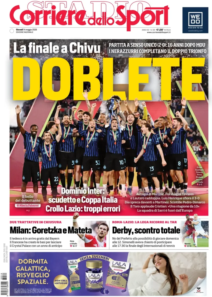 Rassegna stampa Sampdoria: prime pagine quotidiani sportivi - 14 maggio 2026 28 corriere dello sport 02030755rbs7d