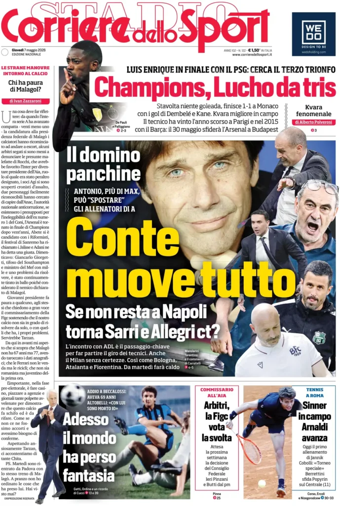 Le prime pagine dei principali quotidiani sportivi – 7 maggio 27 corriere dello sport 020321n4vdpss